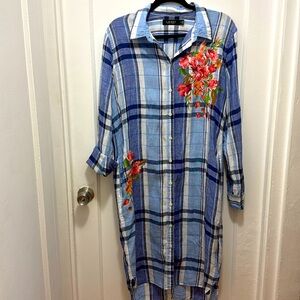 Lauren Ralph Lauren Floral & Plaid Linen Shirtdress – Size 12